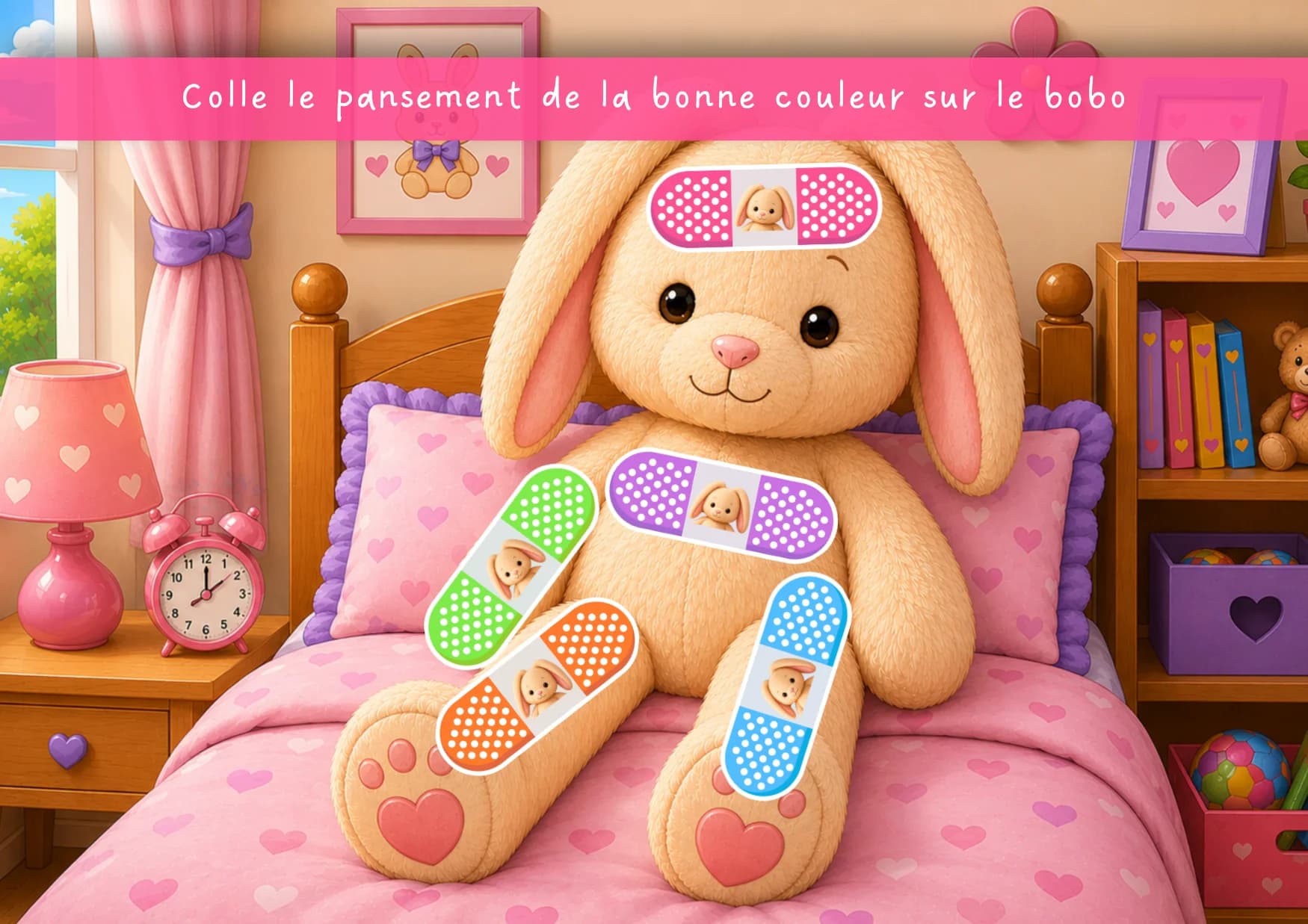 Colle le pansement de la bonne couleur sur le bobo