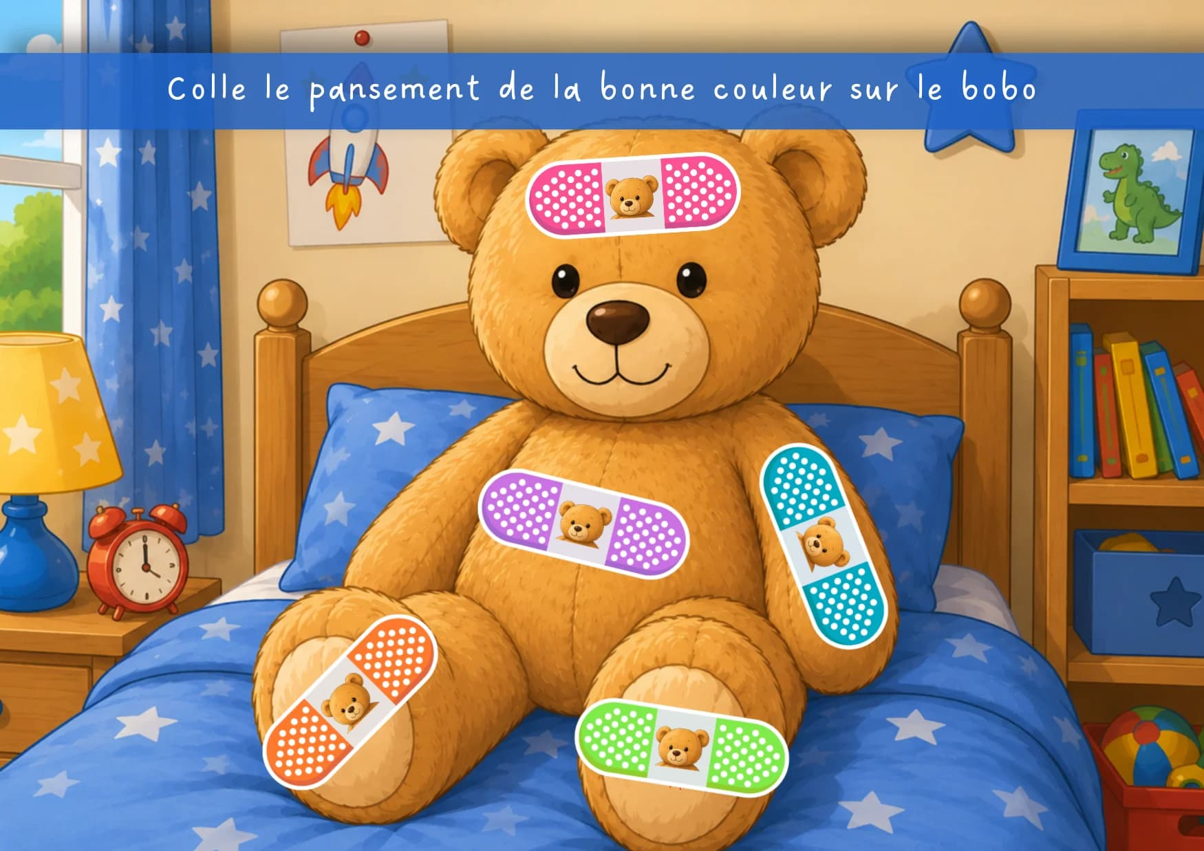 Colle le pansement de la bonne couleur sur le bobo - ours